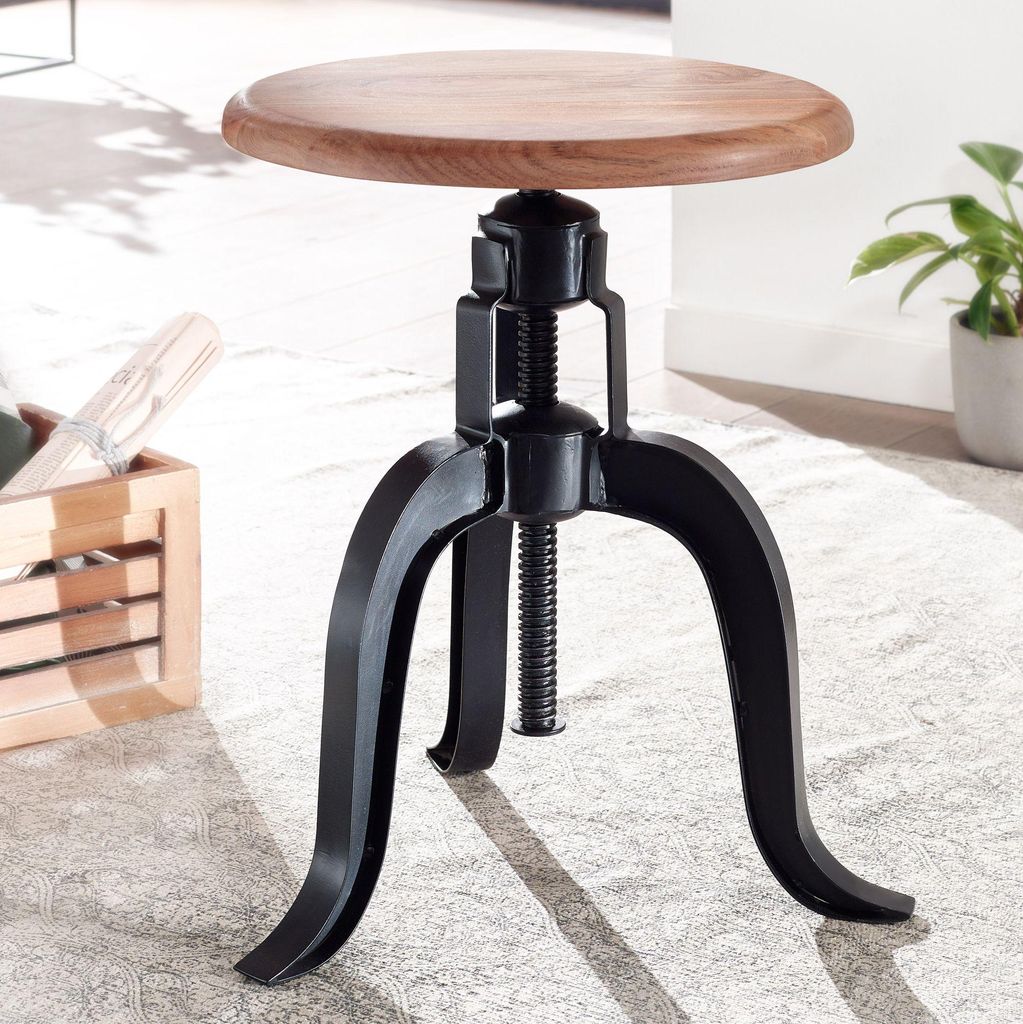 FineBuy Stołek obrotowy 39x62,5x39 cm Lite drewno akacjowe Zdjęcie produktu 