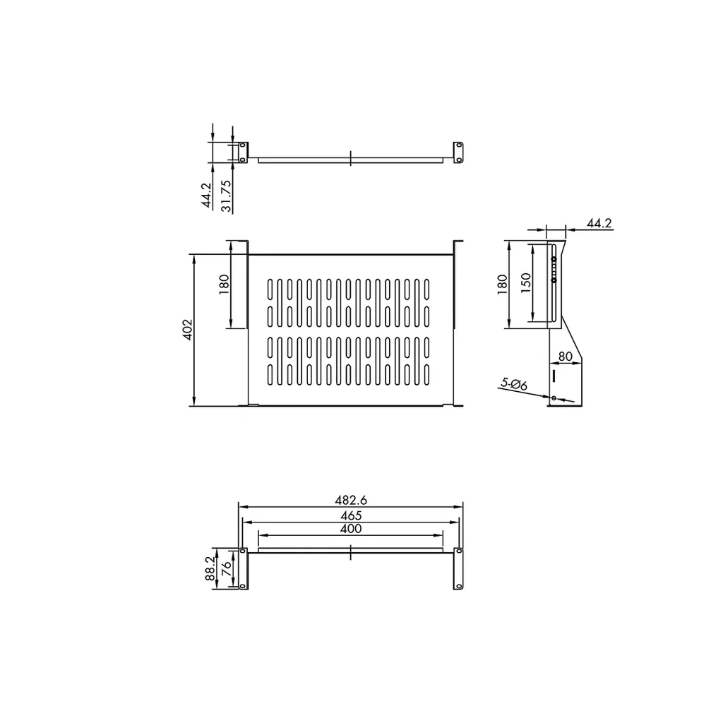 Étagère rackable 2U robuste charge 20kg profondeur 400mm VALUE noir 19" - 2