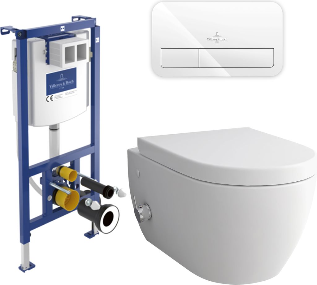 Alpenberger Dusch WC Komplett Set mit Villeroy & Boch Spülrandlos + Unterputz Spülkasten | Vorwandelement + Betätigungsplatte | Wand WC | Toilet...