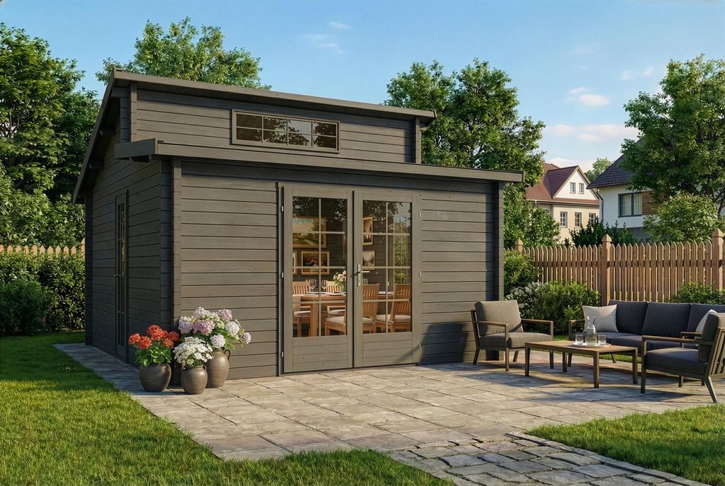 Alpholz Gartenhaus Lausitz ISO mit Doppel-Pultdach aus Holz Produktbild 