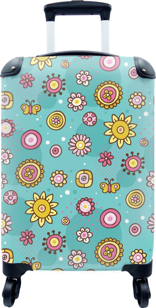 MuchoWow MuchoWow Koffer Handgepäck Trolley Rollkoffer Kleine Reisekoffer mit 4 Rollen - Blumen - Schmetterlinge - Muster - Cabin Size < 55x40...