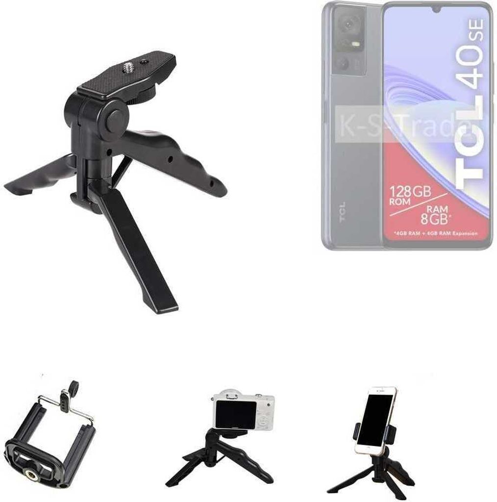 K-S-Trade Stativ Tisch-Ständer Dreibein Handy-Stativ Ständer kompatibel mit TCL 40 SE Mini-Stativ Smartphone Tripod Handy-Stativ aus Plastik schwarz