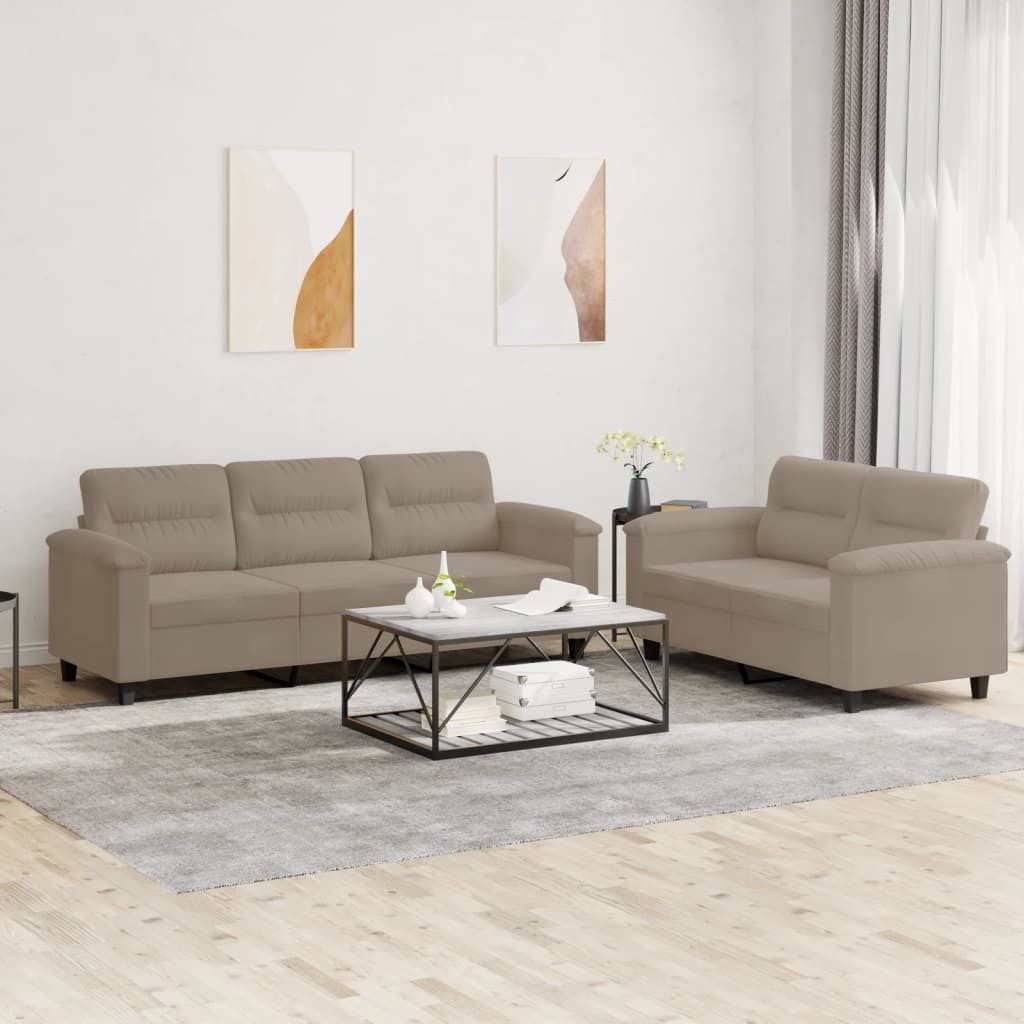 Möbel 2-tlg. Sofagarnitur mit Kissen Taupe Mikrofasergewebe - Klassische Sofas 3202338