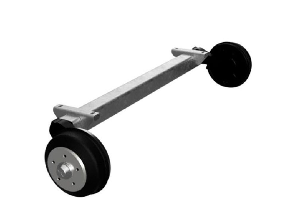 Anhängerachse für Peitz EBG8,5 850Kg a=1000 5x112 incl. Bremsseile Achsrohr 64mm
