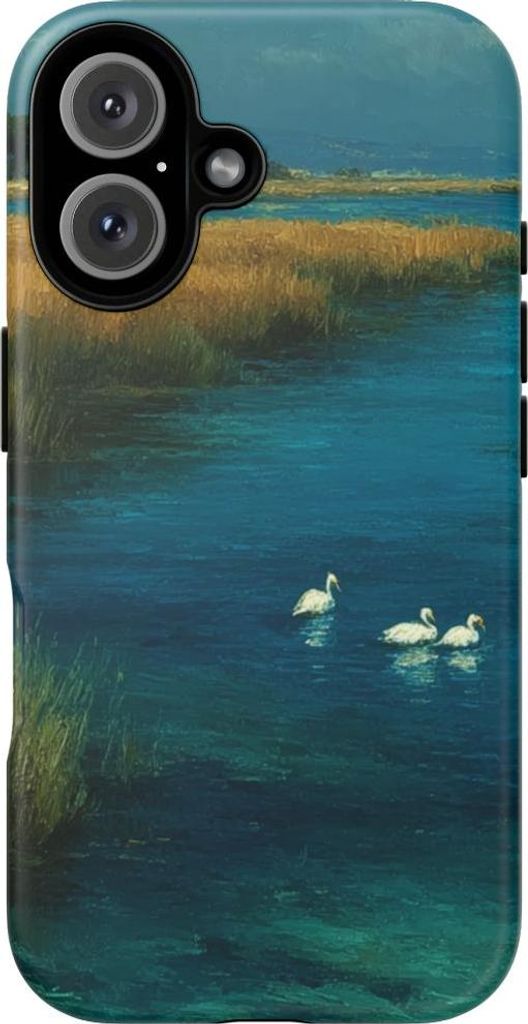Blaue Lagune mit Schwänen und Gräsern – Hülle Kompatibel mit iPhone 16