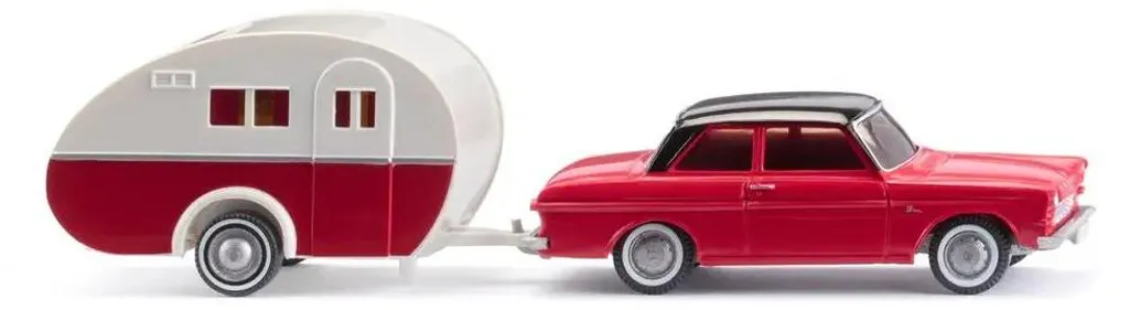 Voiture miniature Ford Taunus 12M et caravane H0 Wiking 020203