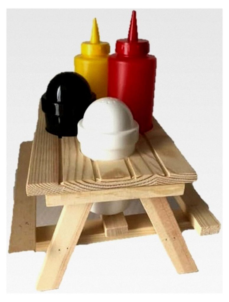 Picknicktisch-Set mit Sonnenschirm, Salzstreuer, Pfefferstreuer, Senf- und Ketchupständer, Grillzubehör für Gartenpartys