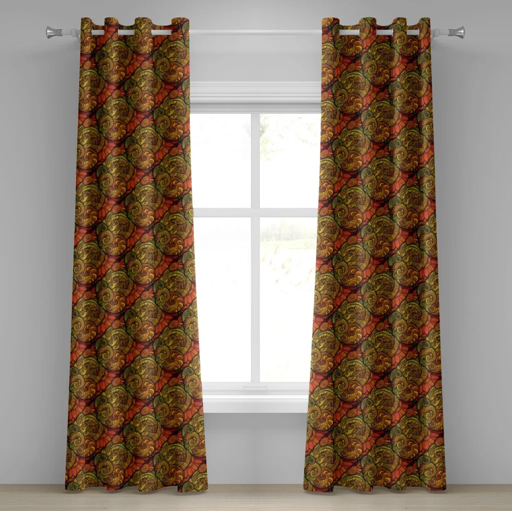 ABAKUHAUS Rideau à œillets Paisley Vert et Orange, 280 x 175 cm