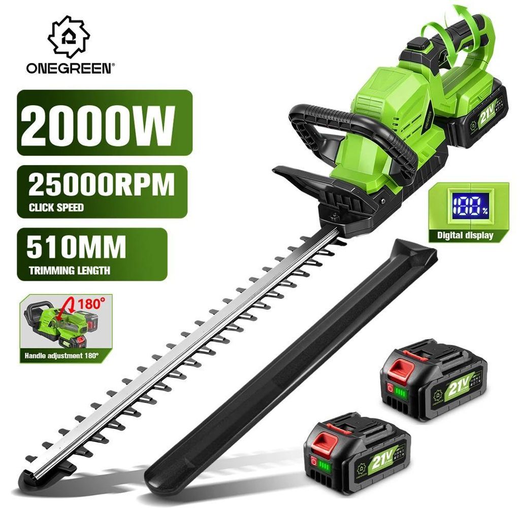 Heckenschere - Akku-Heckentrimmer - 2000 W - 51 cm Schwert - 18 V System - 2 Akkus enthalten - Blau
