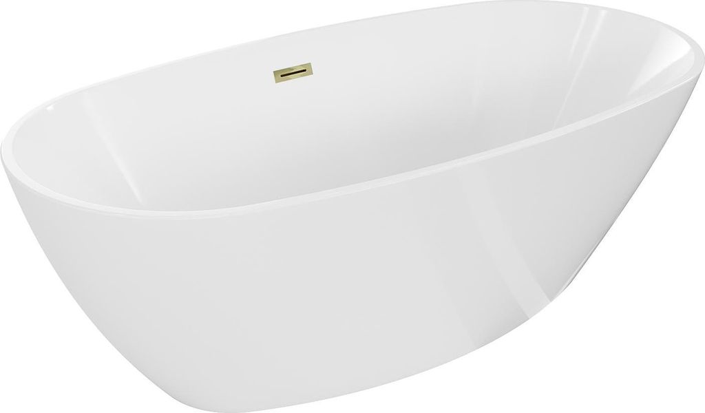 Mexen Eris freistehende Badewanne 180 x 95 cm, weiß, Überlauf gold - 53441809500-50