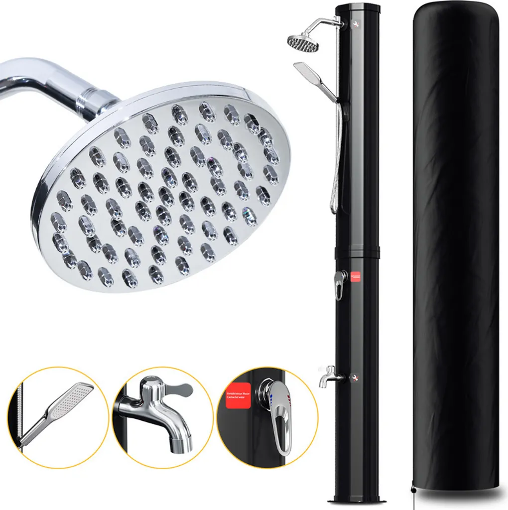 Doccia solare Doccia da campeggio Doccia da giardino Doccia da esterno Doccia da piscina 40 L Con doccetta Con custodia protettiva Nero