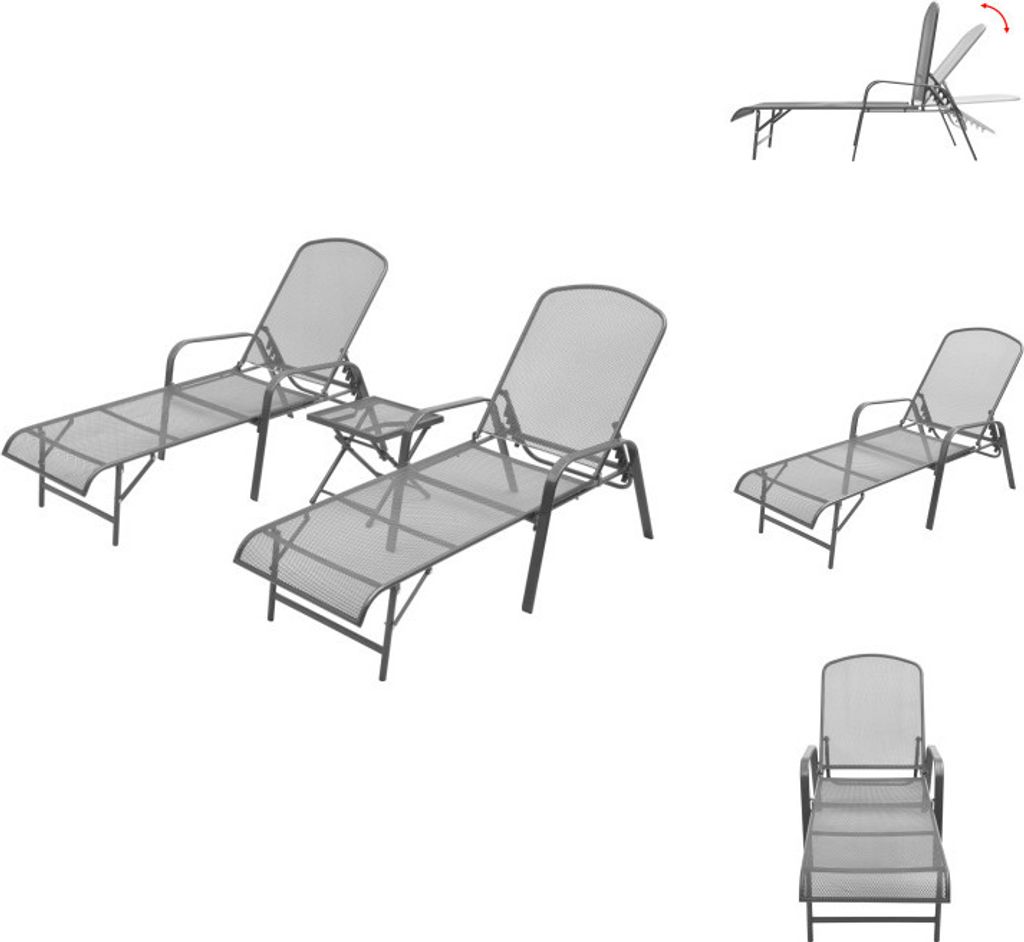 vidaXL Sonnenliegen 2 Stk. mit Tisch Stahl Anthrazit - Sonnenliegen
