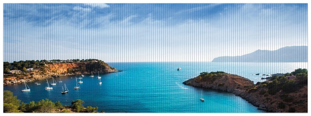 Wallario Duschmatte Antirutschmatte Badmatte Fußmatte Ibiza - Blick von einer Bucht aufs Meer, Größe ca. 180 x 65 cm