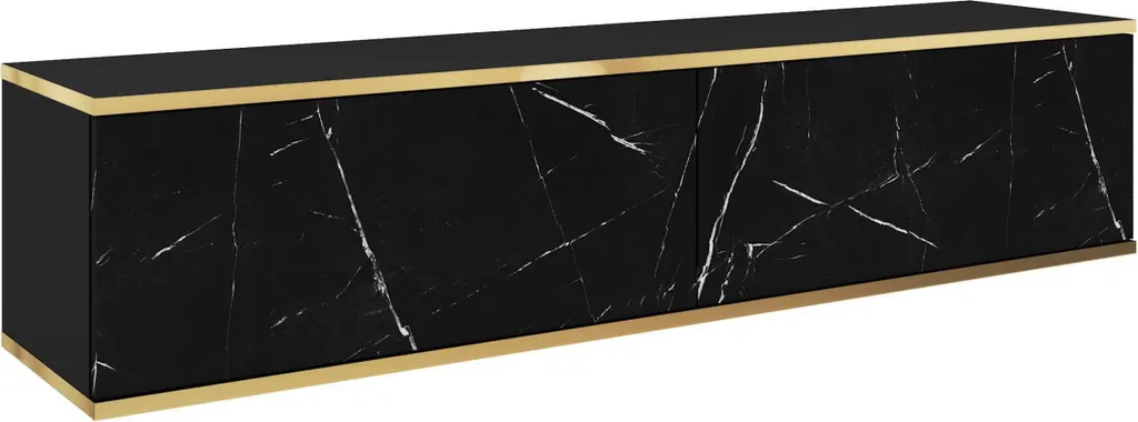 Meuble TV ELON 1 Noir et Effet Marbre Noir - Support TV Design Moderne