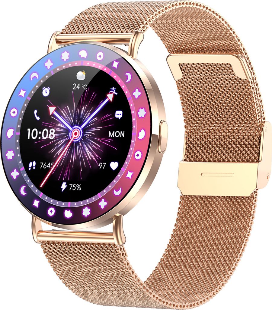 Smart Damenuhr 1.32 Zoll Amoled 3D Dynamic Dial Frauen Gesundheitsmanagement Ultr Dünne wasserdichte Smartwatch
