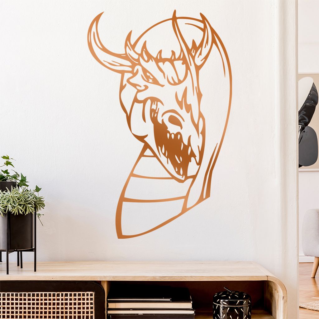 Drachen Kopf Wandtattoo in 6 Größen - Wandaufkleber Wall Sticker - Dekoration, Küche, Wohnzimmer, Schlafzimmer, Badezimmer