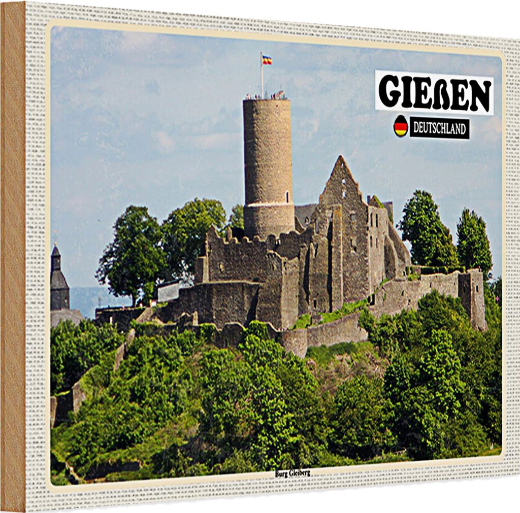 Holzschild Städte Gießen Burg Gleiberg Architektur 30x20cm