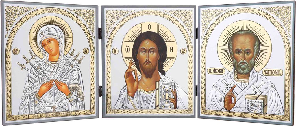 GM der Sieben Pfeile & Jesus Christus & Hl. Nikolaus Haus Altar Triptychon 16516