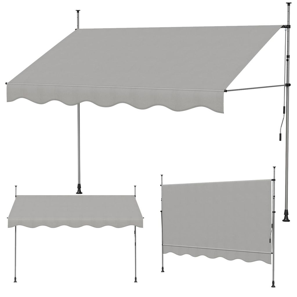 300x120cm Klemmmarkise Einziehbar Balkonmarkise mit Handkurbel Balkon Markise Sonnenschutz ohne Bohren Höhenverstellbar,Grau