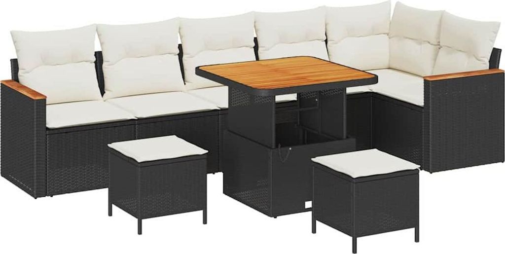 Gartensofa-set 9 pcs Schwarz Poly-Rattan