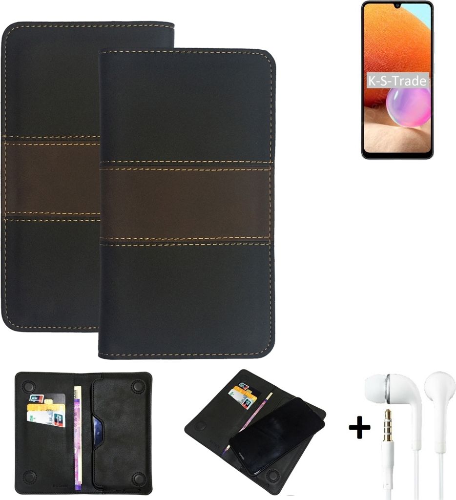 K-S-Trade Handyhülle + Kopfhörer kompatibel mit Samsung Galaxy A32 Schutzhülle Walletcase Bookstyle Tasche Schutz Case Hülle Wallet Cover