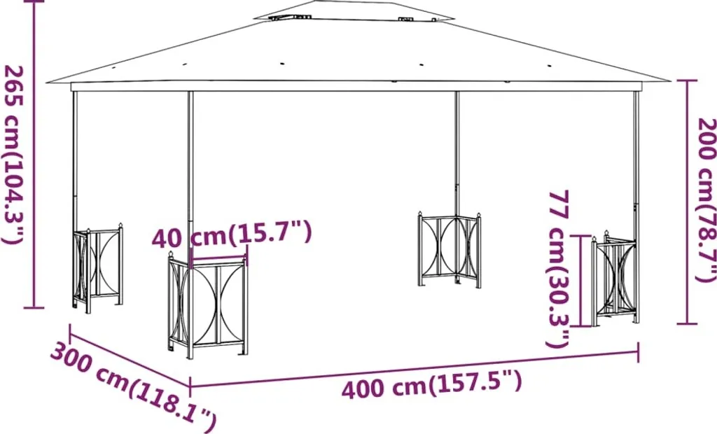 Tonnelle 3x4m anthracite pour repas extérieurs avec toit ventilé fixe - 6