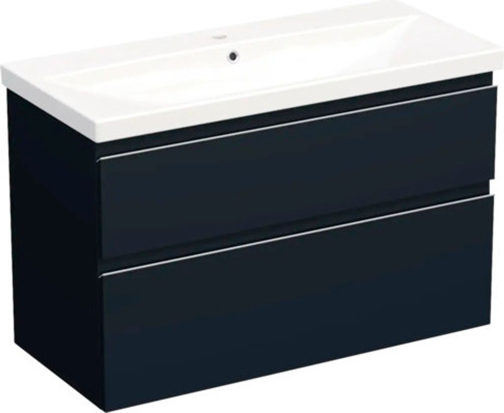 Jungborn Waschplatz TRENTA BxHxT 100x65x45 cm blau marino matt mit Keramik-Waschtisch Griffleiste chrom matt