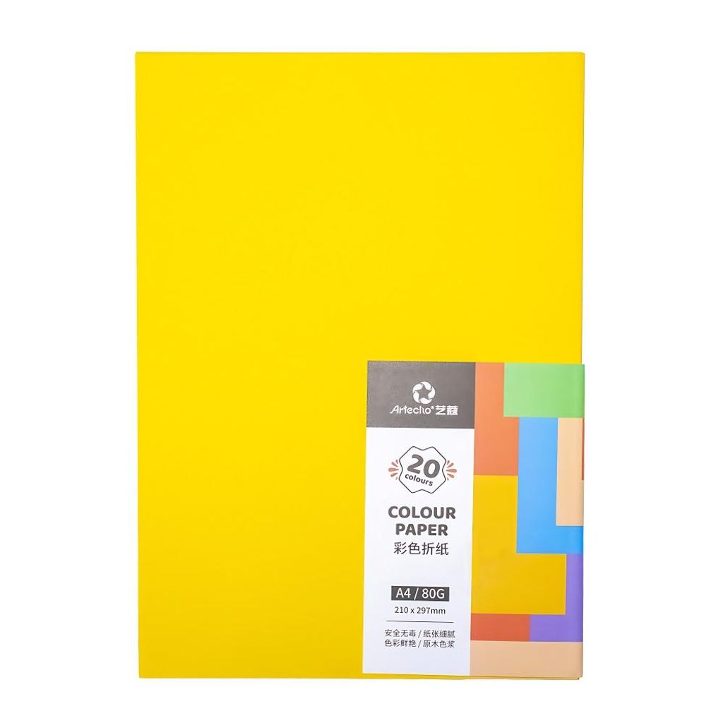 Artecho Bastelpapier – 100 Blatt, 20 Farben, A4, 80g/m² – Farbiges Papier zum Basteln, Falten, Schneiden, Origami, DIY & Dekoration
