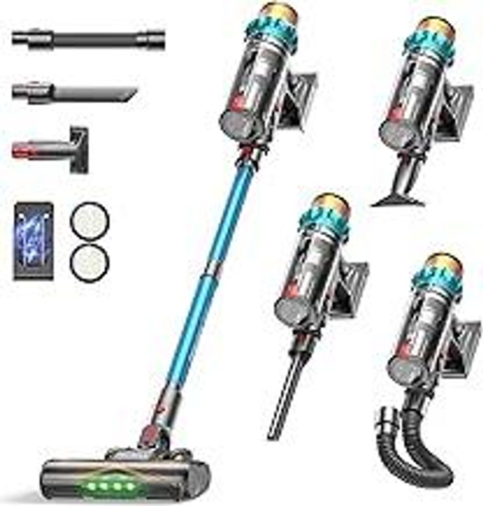 ElecKeys Akku Staubsauger 50000Pa/580W/70Min, Staubsauger Kabellos mit LED Display, 1,8L Akkustaubsauger mit Anti-Tangle-Bürste, Selbststehend fü...