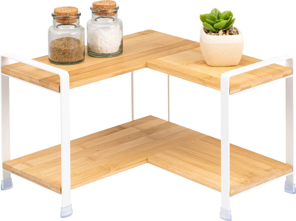 Scaffale Angolare Cucina eluno Bianco e Legno | Salvaspazio Moderno