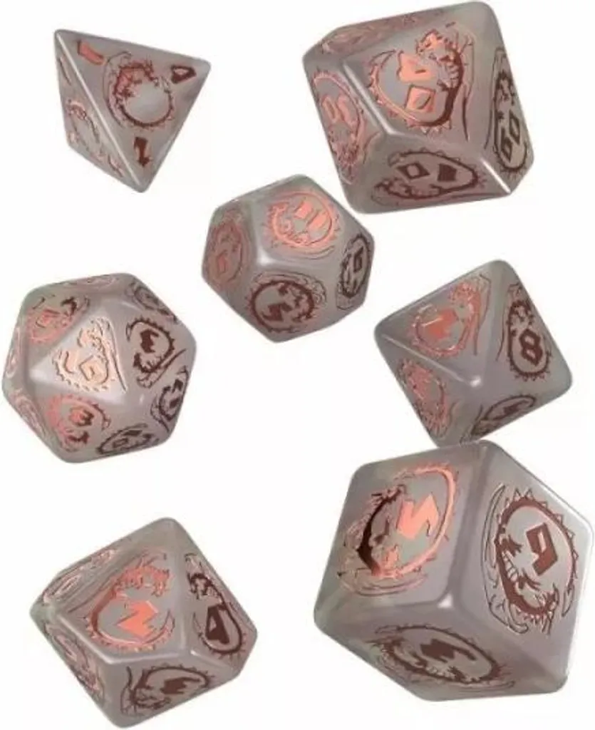 Dés Dragons Gris et Cuivre - Set de 7 Dés de Jeu de Rôle Dragon - 7