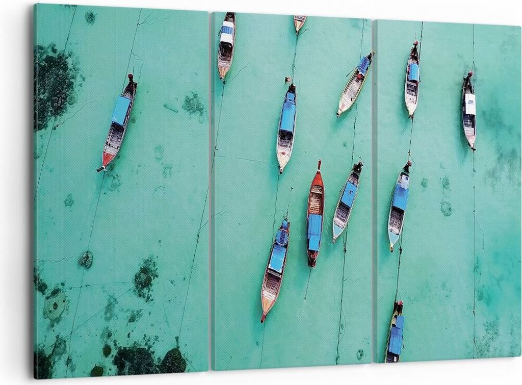 Bild auf Leinwand - Leinwandbild - 3 Teile - Boote mit Luft - 105x70cm - Wand Bild - Wanddeko - Wandbilder - Leinwanddruck - Bilder - Wanddekoratio...