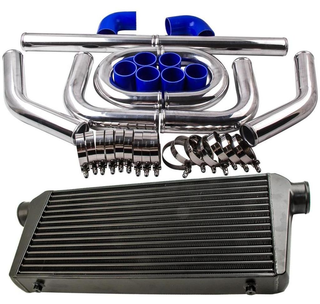 Universal Intercooler Kit - Ladeluftkühler mit Rohrkit - 57x34x17 cm - 76 mm Einlass/Auslass - 64 mm Rohre - Turbo Ladeluftsystem