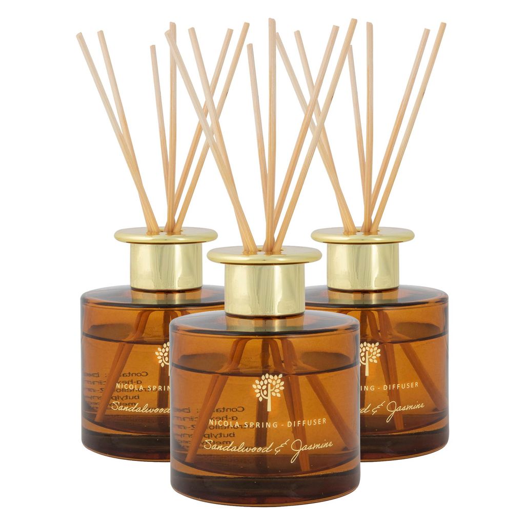 Nicola Spring Reed Diffusors - Luxus-Haus-Badezimmer-Duft-ParfÃ1/4m - 6 Reeds - 200ml - Sandelholz & Jasmin - Pack mit 3