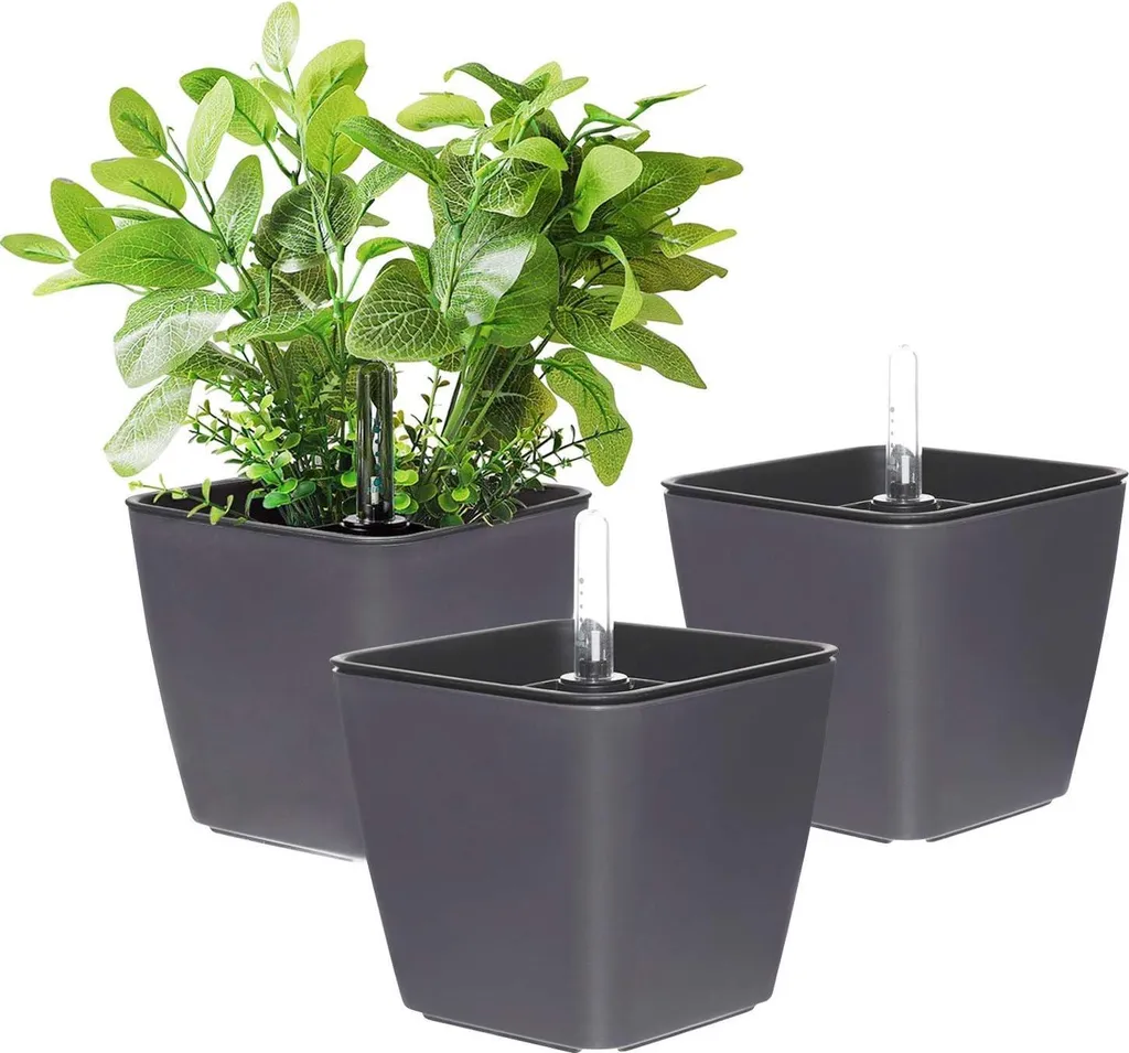 Lot de 3 jardinières auto-arrosantes 13 cm avec indicateur de niveau d'eau