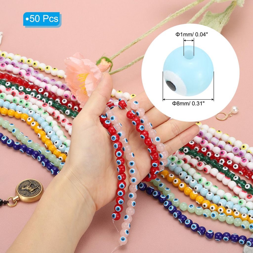 8mm B?se Augen Perlen, 50 Stš¹ck Glas Tš¹rkische B?se Augen Charme Runde Spacer Perlen Anh?nger Verbinder fš¹r DIY Kunsthandwerk Armband Hals...