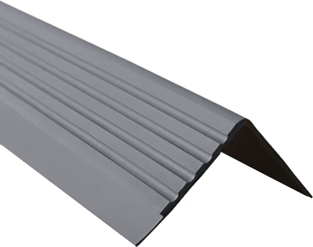QUEST Treppenkantenprofil 64x40mm, 1.5m, Treppenprofil PVC für Treppenstufen, Treppenkantenschutz mit Rillen, Antirutsch, RDD, dunkelgrau