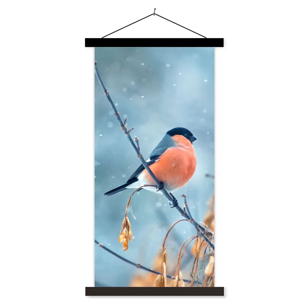 MuchoWow Textilposter Rotkehlchen - Vogel - Schnee - Herbstliche Blätter 60x120 cm mit schwarzem Rahmen - Magnete