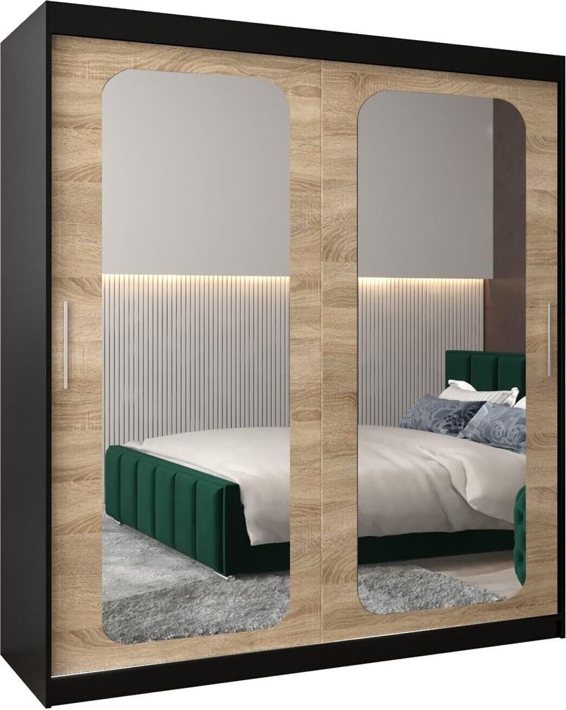 MEBLE KRYSPOL Promo 3180 Schlafzimmerschrank zwei Schiebetüren - Mattschwarz + Sonoma