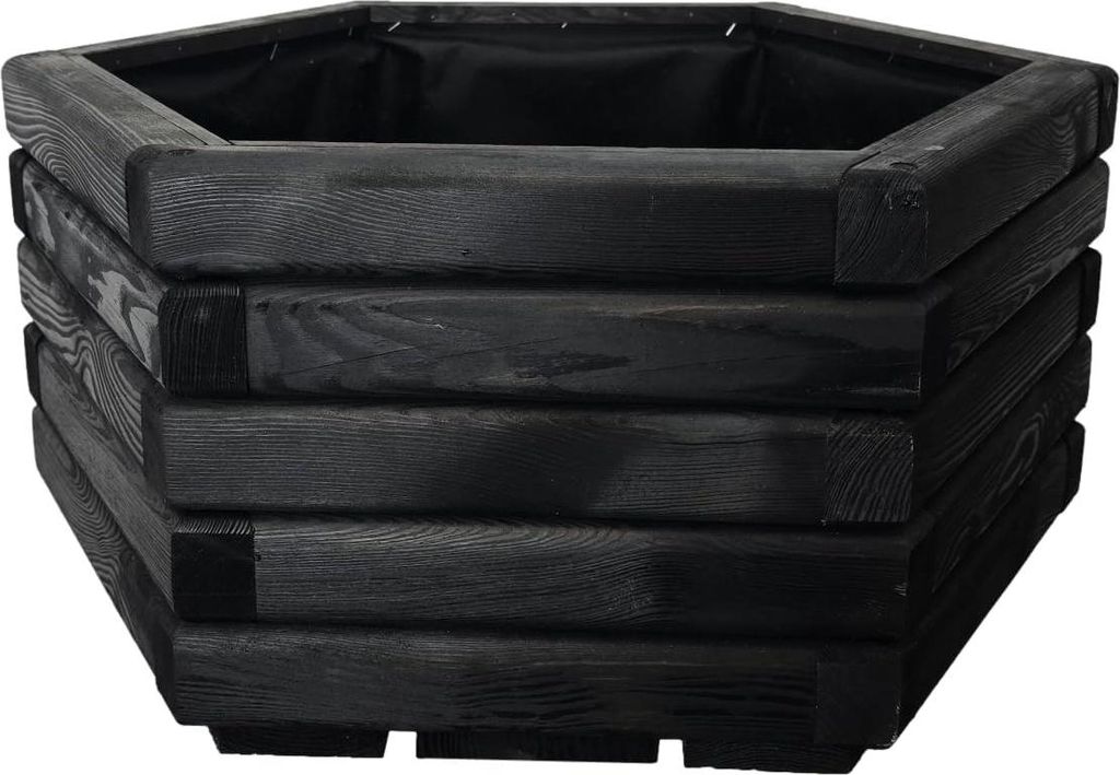 HolzGarden Pflanzkübel Holz 60x30x53 cm Imprägniert Farbe Ebenholz Wetterfest Blumenkasten Blumentopf Balkon Garten Pflanzkasten Sechseck 63l