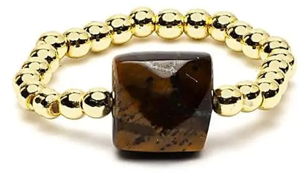 Bague Élastique Oeil de Tigre : Lot de 5 Bijoux de Lithothérapie 2 cm