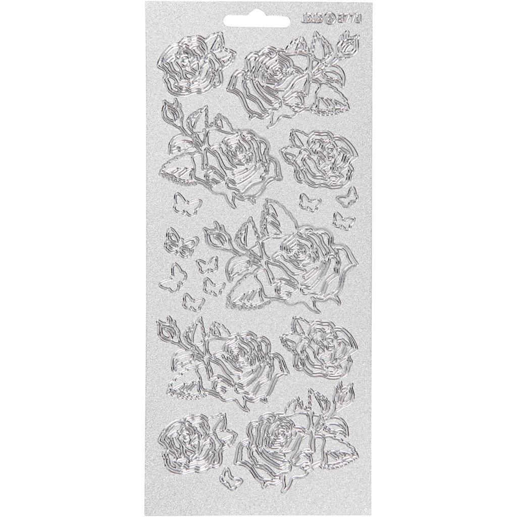 Creativ Firmenaufkleber, Rosen, Bogen 10x23 cm, silber, 1 Bogen