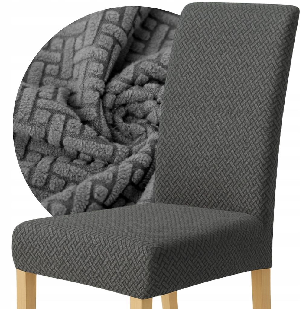 Potah na židli – tmavě šedý, s vzorem Jacquard – Obrázek produktu 