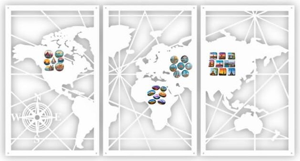 Anwicar Magnettafel Weltkarte - Magnetische Pinnwand 80x50 cm aus Stahl - Weiß