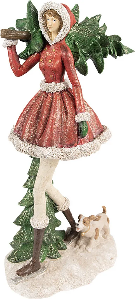 Clayre & Eef Figurina Ragazza 25x17x43 cm Rosso Verde Poliresina