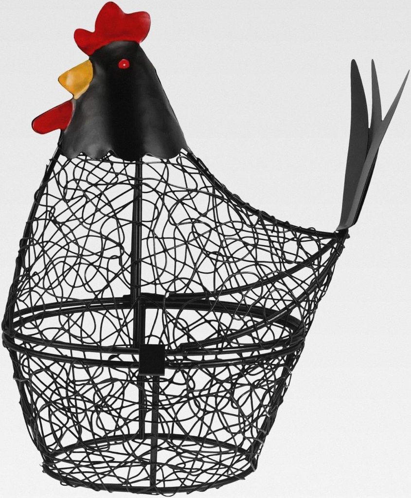 Eierkorb: Hühnerförmiger Eierkorb aus Eisen, Küchenaufbewahrung für Landhausküchen, Osterdekoration, 26,00 X 25,00 X 12,00 Cm