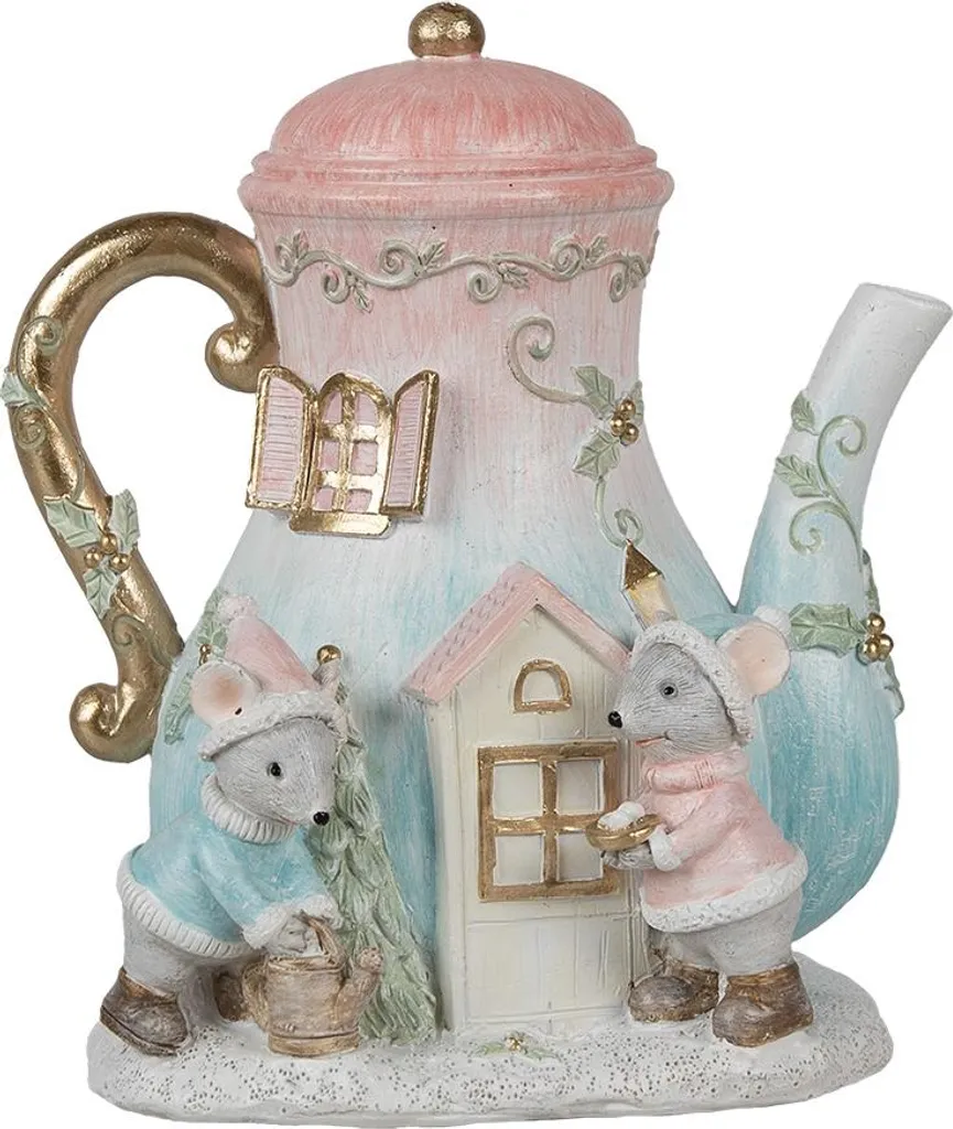 Théière Lumineuse Décorative LED Maison de Souris 16 cm en Polyrésine