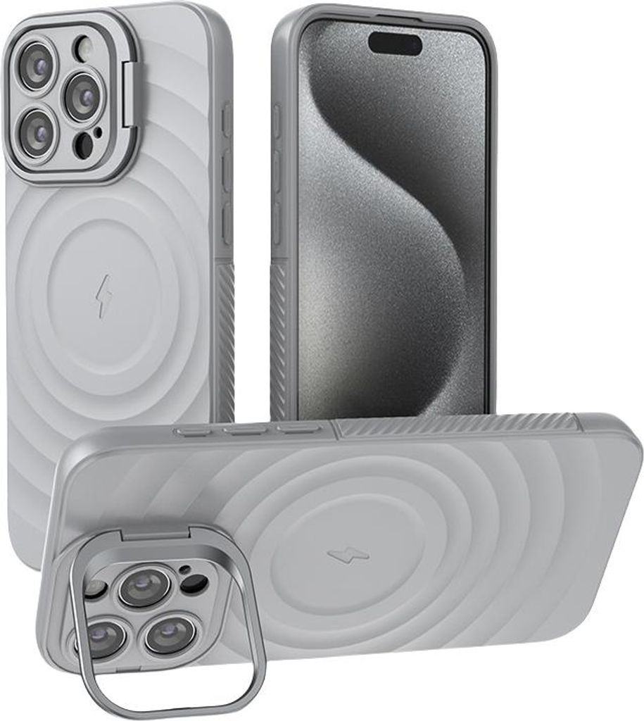 Handyhülle fur iphone14/15/16/17 Pro Max, Stoßfeste, magnetische, mit Airbags, Ständer, Grau