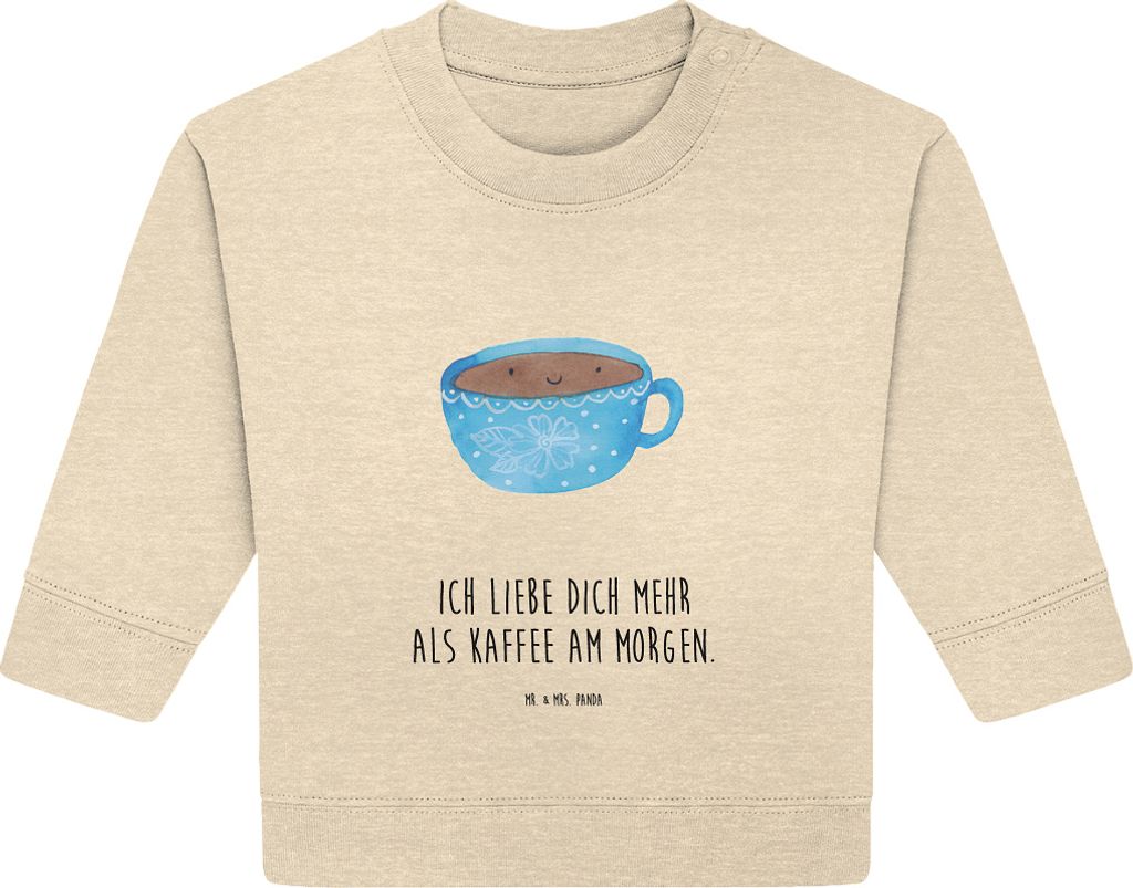 Mr. & Mrs. Panda Organic Baby Pullover Kaffee Tasse 6. - 12. Monat - Natural Raw - Geschenk, Bullover, Lustige Sprüche, Geschmack, Genuss, Glückl...