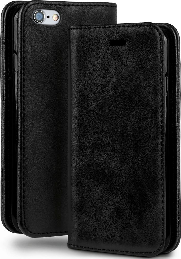 moex Klapphülle kompatibel mit iPhone 6s / iPhone 6 - Hülle mit Kartenfach, Onyx Schwarz